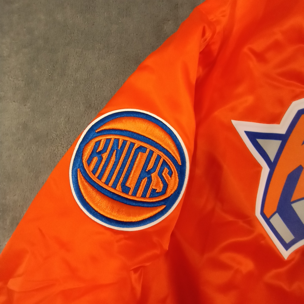 New York Unisex Orange Bomber Jacket Size Large - Picture 8 of 14